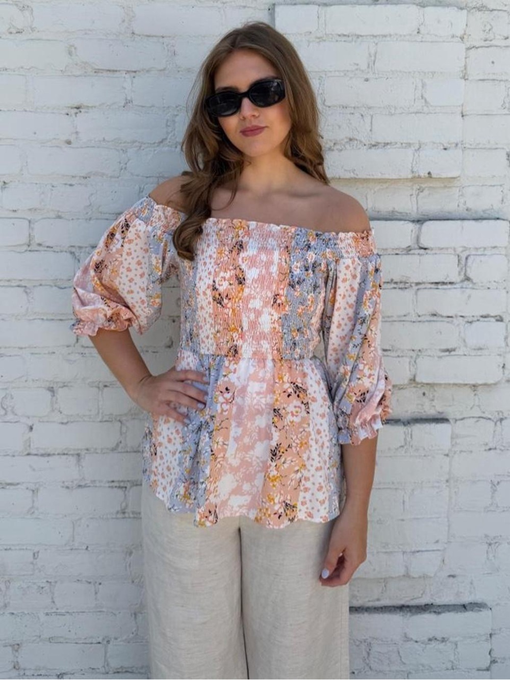 Gigio Y2K boho babydoll off the shoulder floral blouse sz s #spring #bohemian